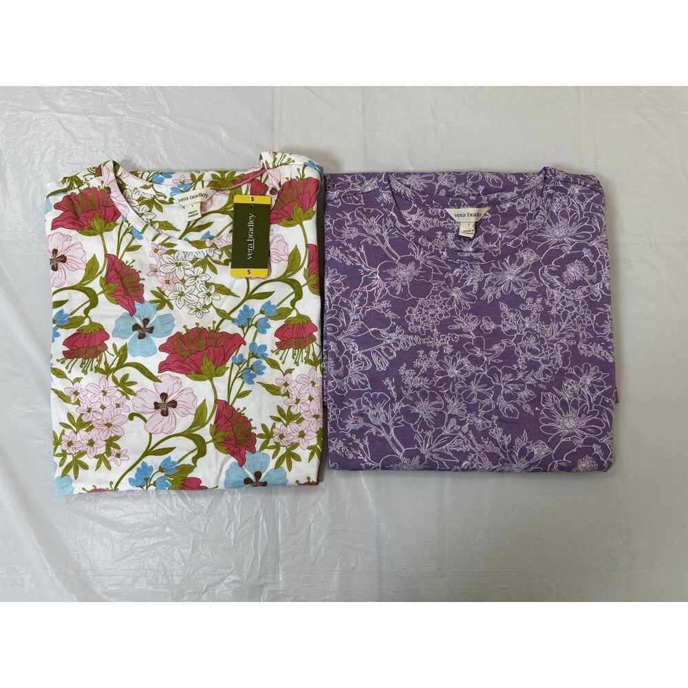 Vera Bradley Women's 2-pack Short Sleeve Cotton Sleep Shirt, Purple, Size S